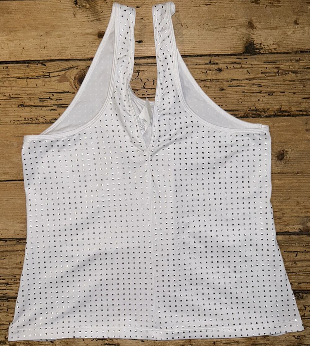 New Balance Women Sz L White Silver Squares Rally Court Tank NWT